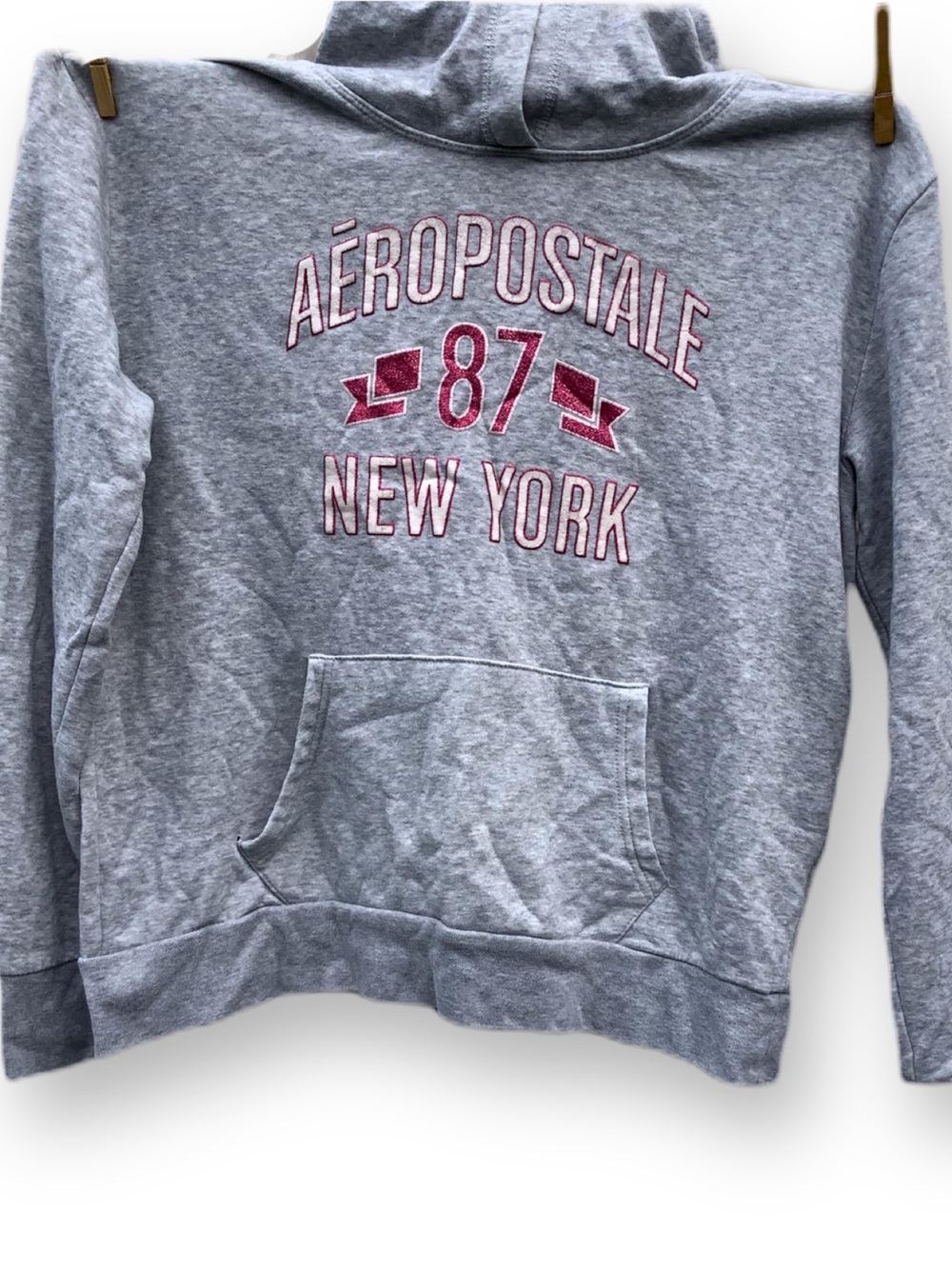 Aeropostale 87 Grey Sweater Size Large Pink and White Graphic